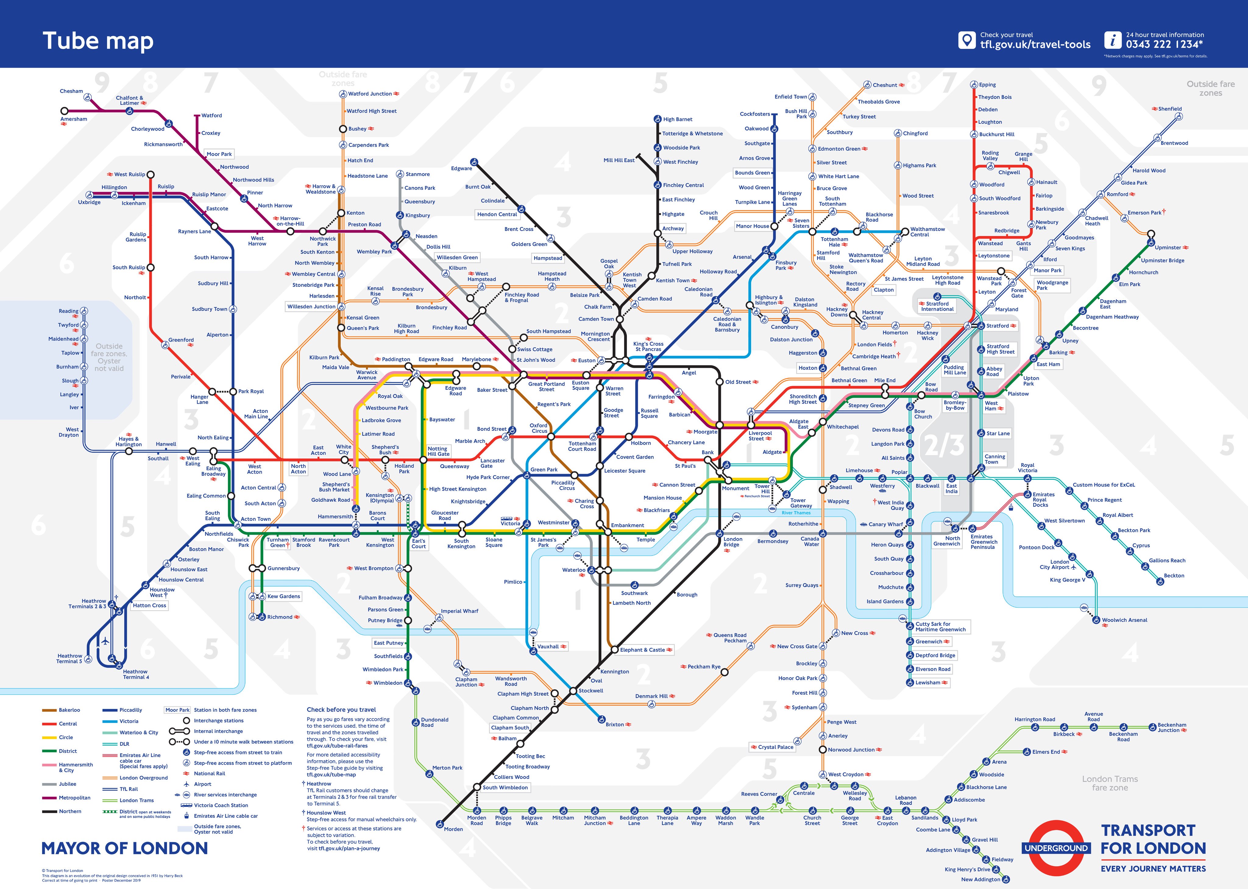 London Underground Map Printable Tube Map Dec 2019b 